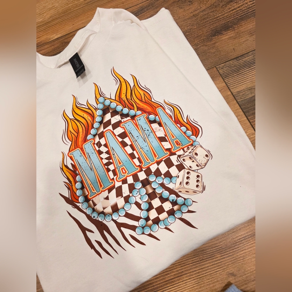 Graphic Tee with Flame and Dice Design